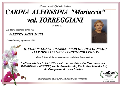 Carina Alfonsina "Mariuccia" ved. Torreggiani di anni 82