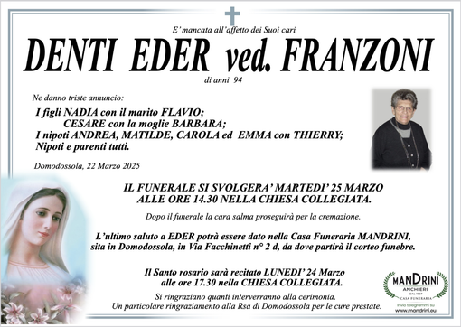 Denti Eder ved. Franzoni di anni 94