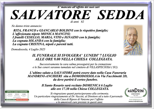 Salvatore Sedda di anni 82