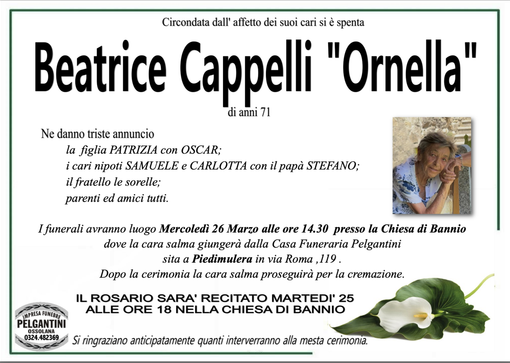 Beatrice Cappelli "Ornella" di anni 71