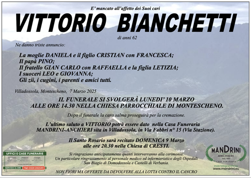 Vittorio Bianchetti di anni 62