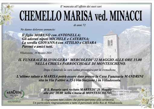 Chemello Marisa ved. Minacci di anni 72