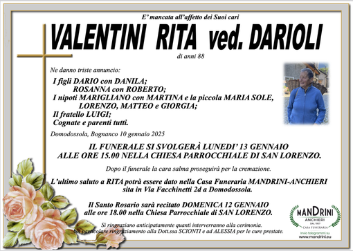 Valentini Rita ved. Darioli di anni 88