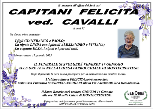 Capitani Felicita ved. Cavalli di anni 92