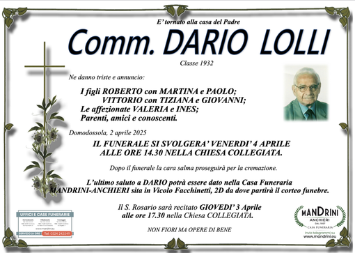 Comm. Dario Lolli di anni 93