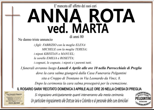 Anna Rota ved. Marta di anni 80