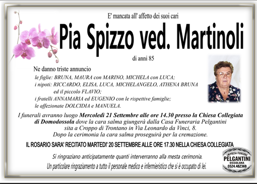 Pia Spizzo ved. Martinoli di anni 85