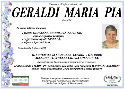 Geraldi Maria Pia di anni 74