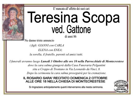 Teresina Scopa ved. Gattone di anni 86