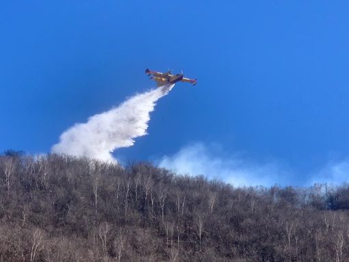 Ad Ornavasso arriva un canadair per spegnere l'incendio FOTO