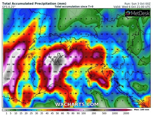 Tempo potenzialmente alluvionale sulle Alpi