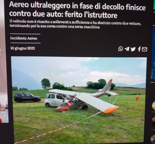 L'ultraleggero dopo l'incidente (Foto tratta dal giornale Il Nuovo Trentino) L'ultraleggero dopo l'incidente (Foto tratta dal giornale Il Nuovo Trentino)