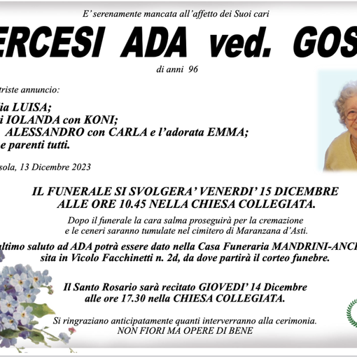 Vercesi Ada ved. Gosio di anni 96