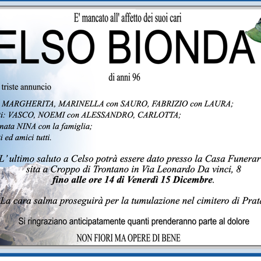 Celso Bionda di anni 96