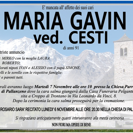 Maria Gavin ved. Cesti di anni 91