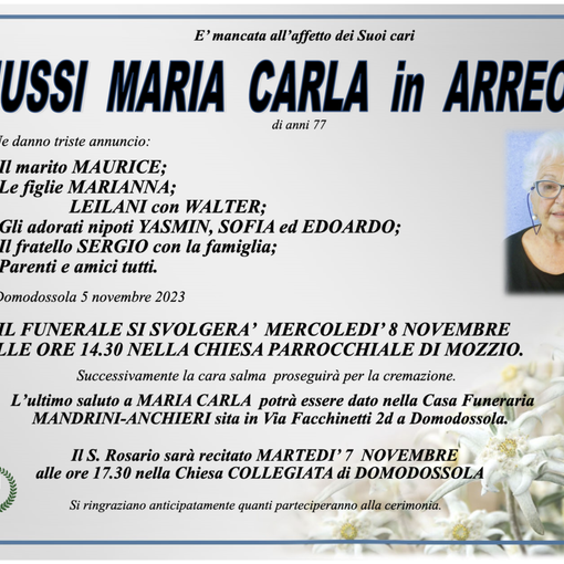 Iussi Maria Carla in Arreola di anni 77