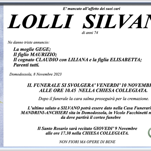 Lolli Silvano di anni 74