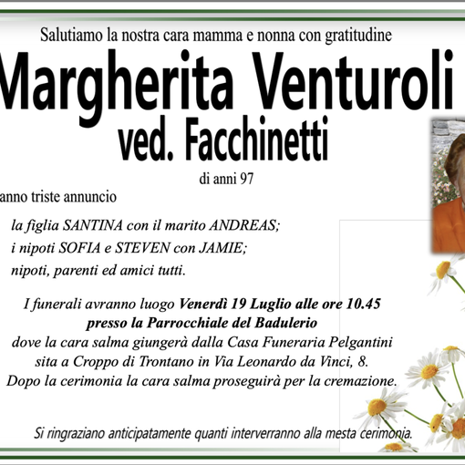 Margherita Venturoli ved. facchinetti di anni 97