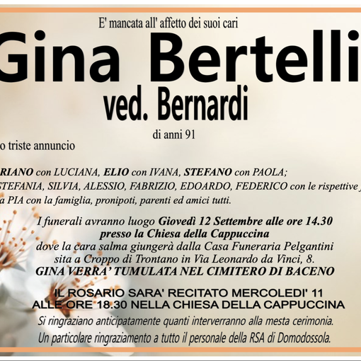 Gina Bertelli ved. Bernardi di anni 91