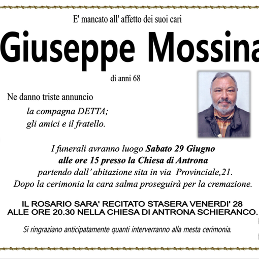Giuseppe Mossina di anni 68
