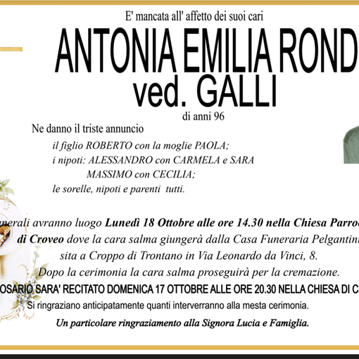 Antonia Emilia Rondoni ved. Galli di anni 96