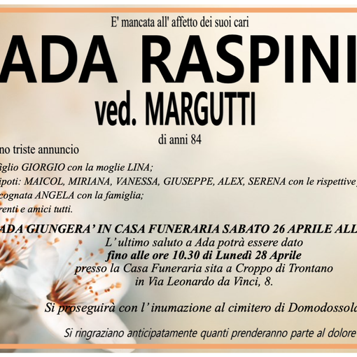 Ada Raspini ved. Margutti di anni 84