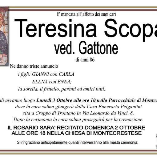 Teresina Scopa ved. Gattone di anni 86