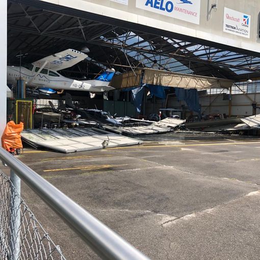 Tromba d'aria all'aeroporto di Locarno Magadino, si registrano ingenti  danni