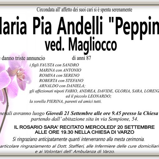 Maria Pia Andelli &quot;Peppina&quot; ved. Magliocco di anni 87