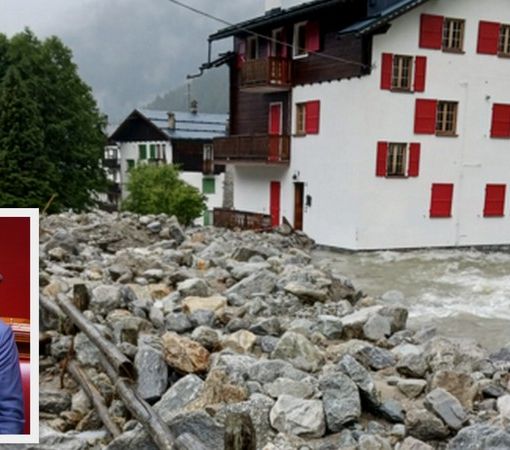 Foto: Macugnaga il giorno dopo l'alluvione, nel riquadro il deputato Stefano Candiani