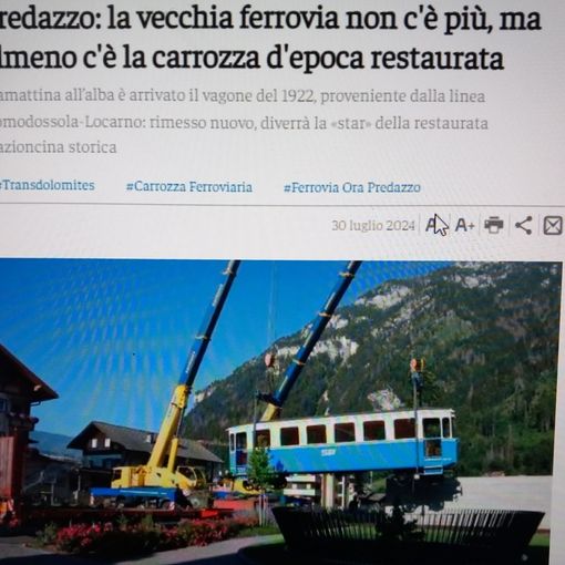 Finisce in Trentino una storica carrozza della Vigezzina