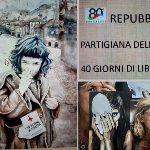 L'immagine del manifesto e a fianco l'artista Patrazia Pollato
