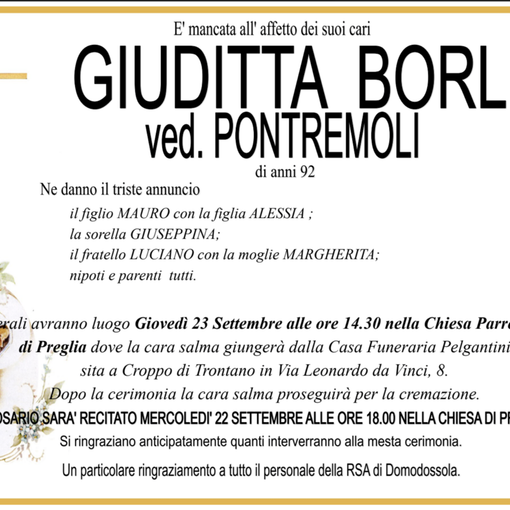 Giuditta Borlini ved. Pontremoli di anni 92