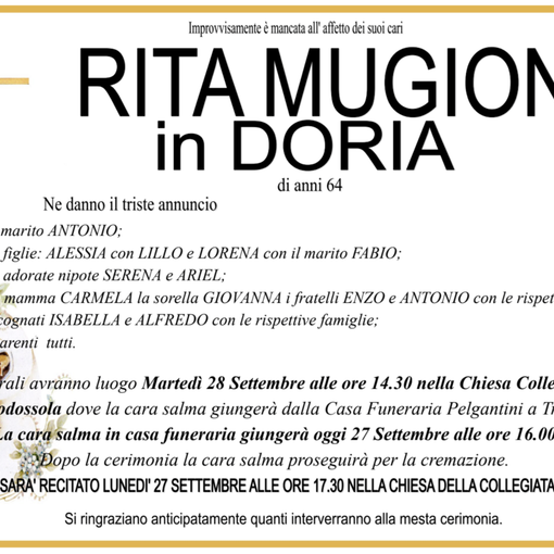 Rita Mugione in Doria di anni 64