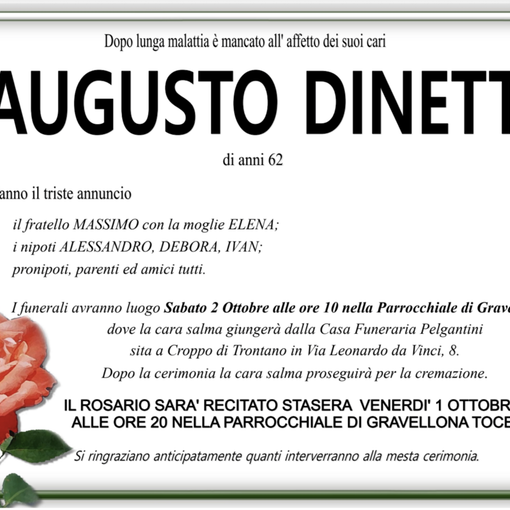 Augusto Dinetti di anni 62