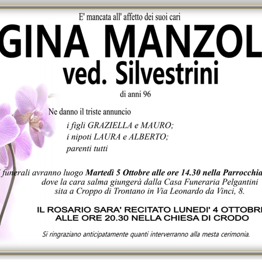 Giuseppe Manzoli ved. Silvestrini di anni96
