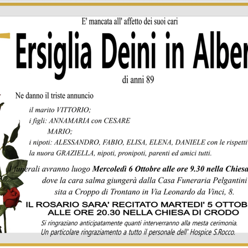 Ersiglia Deini in Alberti di anni 89