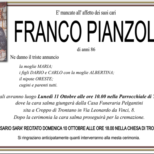 Franco Pianzola di anni 86