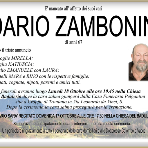 Dario Zambonini di anni 67