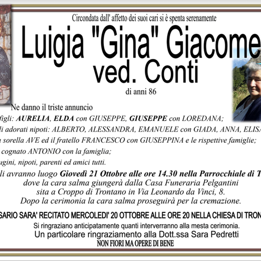 Luigia &quot;Gina Giacometti&quot; ved. Conti di anni 86