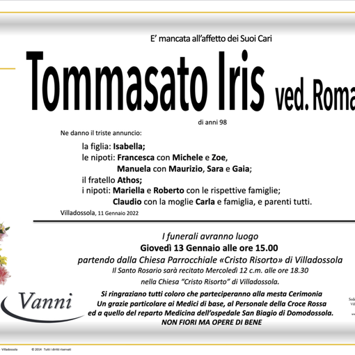 Tommasato Ines ved. Romagnoli di anni 98
