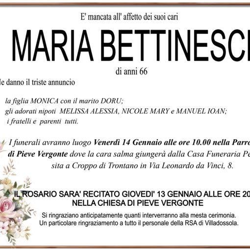Maria Bettineschi di anni 66