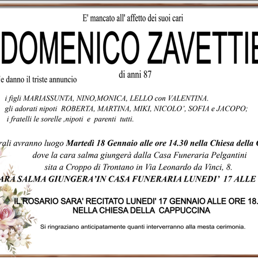 Domenico Zavettieri di anni 87