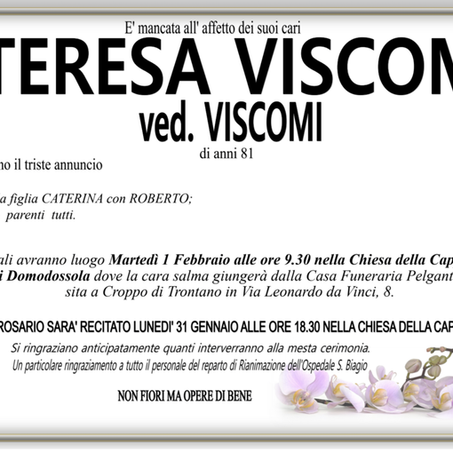 Teresa Viscomi ved. Viscomi di anni 81
