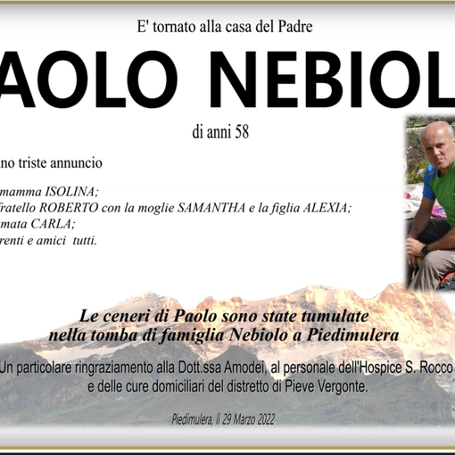 Paolo Nebiolo di anni 58