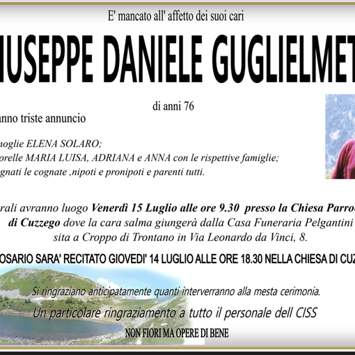 Giuseppe Daniele Guglielmetti di anni 76