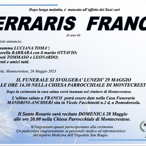 Ferraris Franco di anni 66