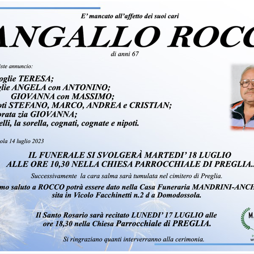 Pangallo Rocco di anni 67