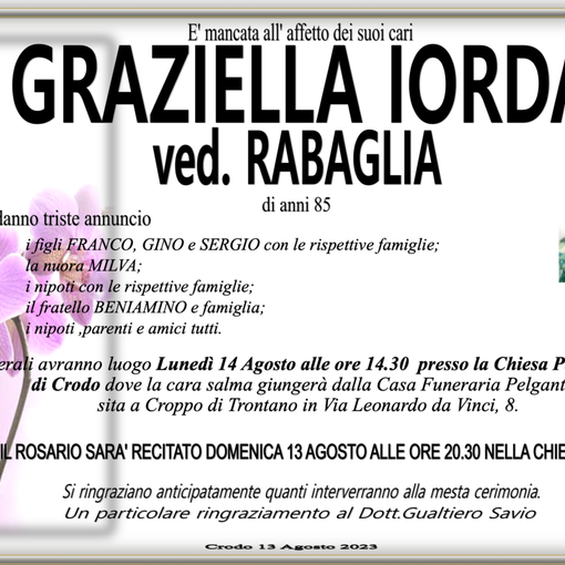 Graziella Iorda ved. Rabaglia di anni 85