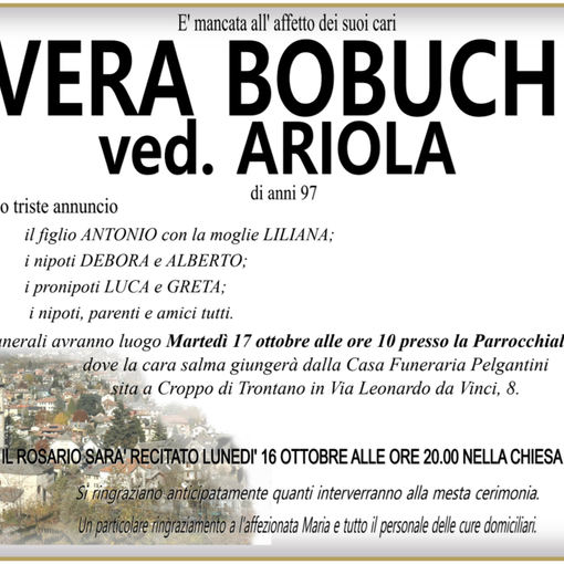 Vera Bobuch ved. Ariola di anni 97